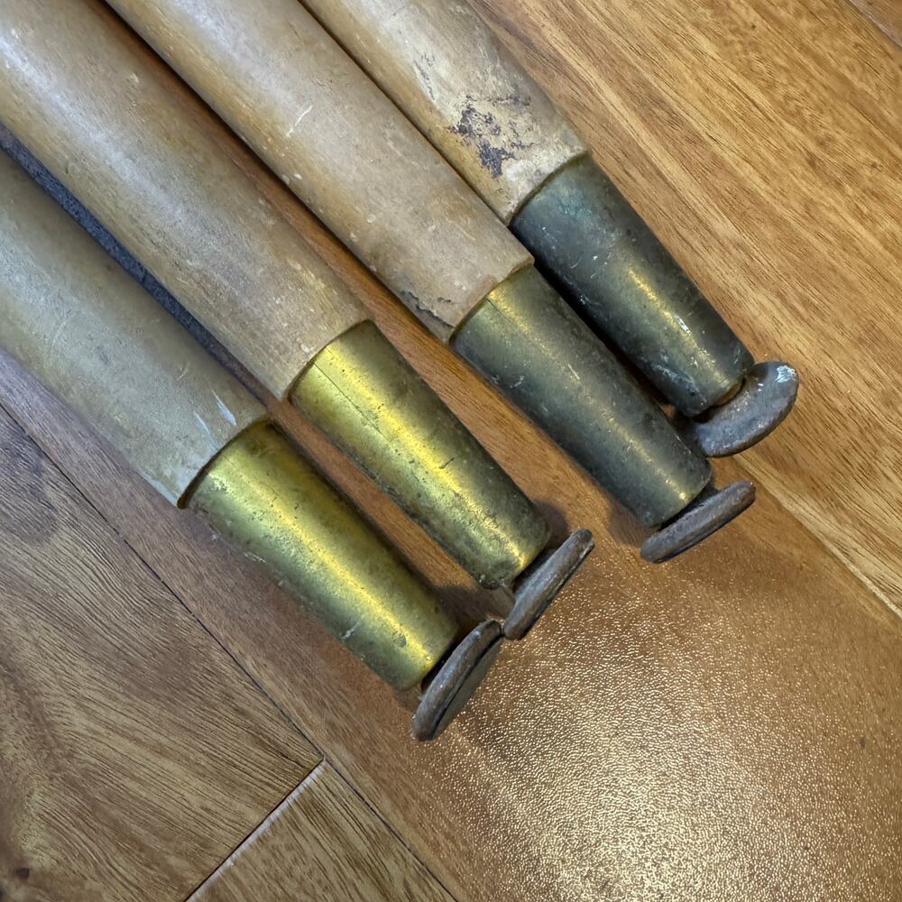 Set of 4 Solid Wood Round Tapered Table Legs Brass Bottom‎ adjustable Feet - Picture 2 of 13